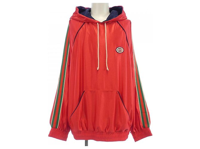 Gucci Logo Patch Shiny Jersey Hoodie Rot