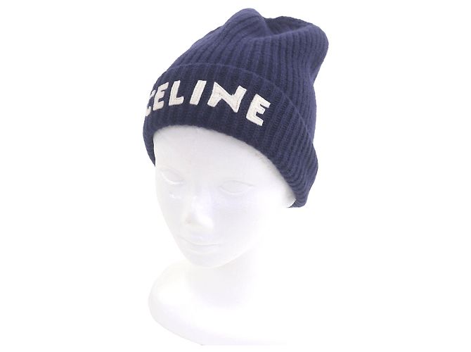 Céline Berretto in lana con patch logo CELINE Blu Blu navy 