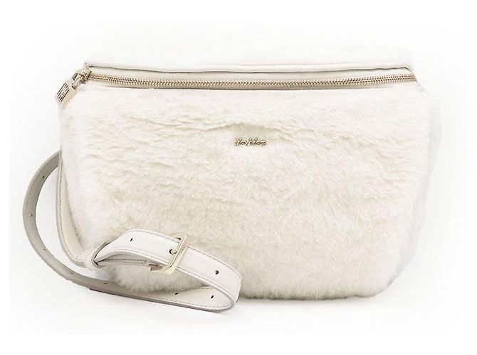 Max Mara TEDDY BANANE 1 CAMELUXE Bolsa de Ombro de Pele Branco Cru Camelo