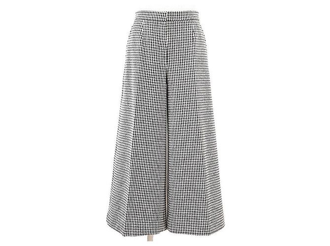 Christian Dior Houndstooth Wool Nylon Wide Pants Black Cream