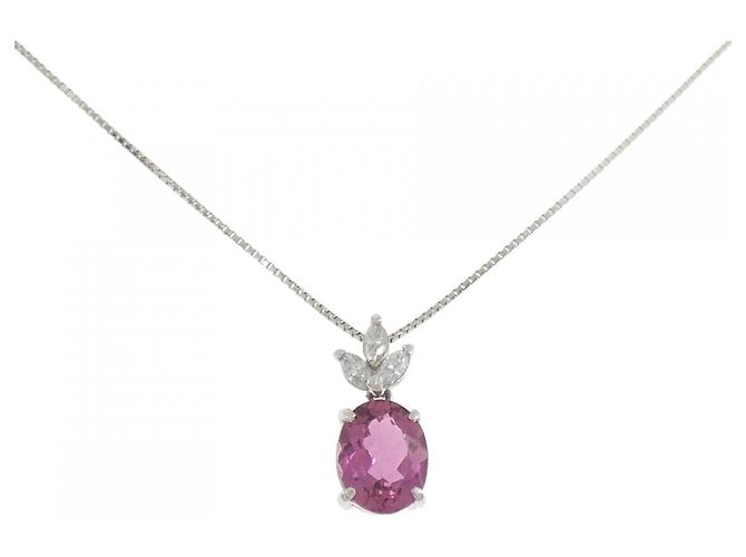 Autre Marque Platin-Diamant-Tourmalin-Halskette Silber