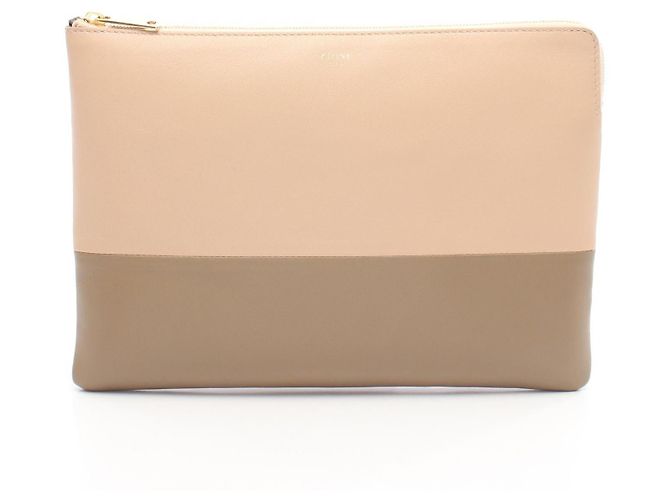 Céline Celine Leder Clutch Bag Beige