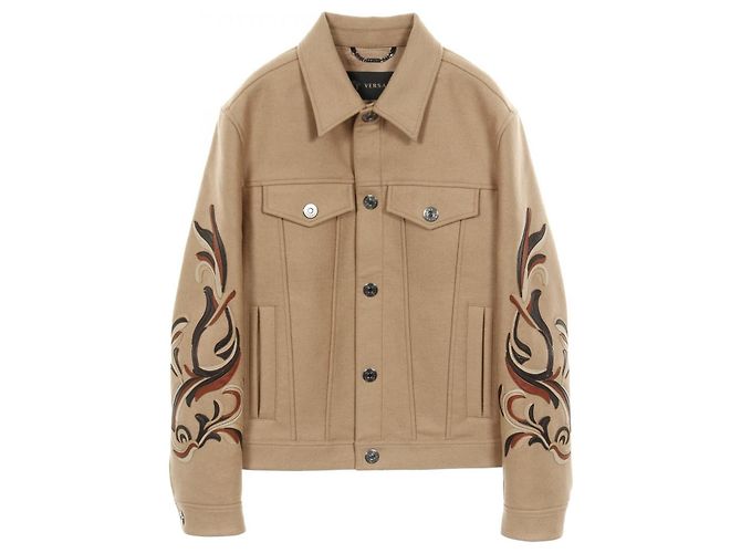 Versace Wool Camel Coat Brown Beige