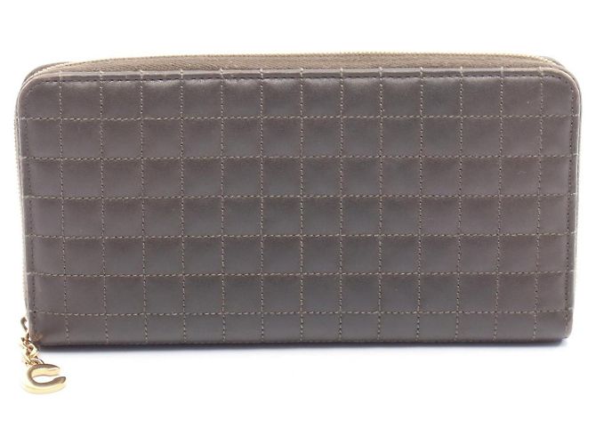 Céline Celine C Charm Leather Long Zip Wallet Green Khaki