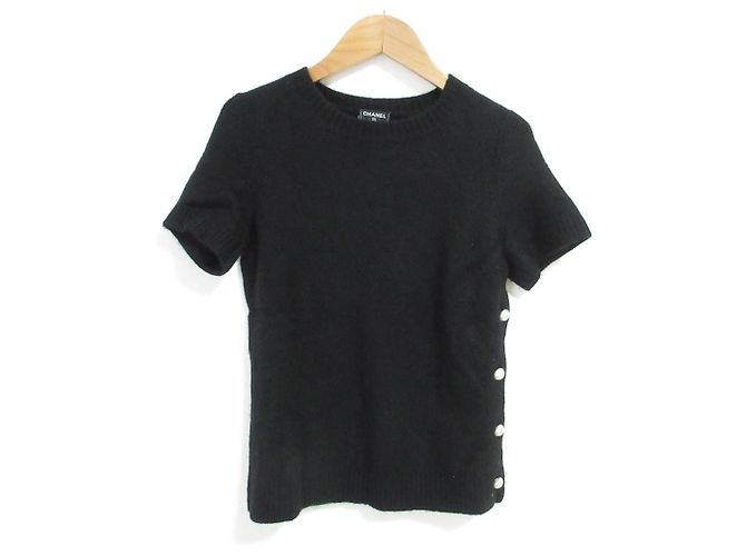 Timeless Chanel Kaschmir-Kurzarm-Strickpullover Schwarz 