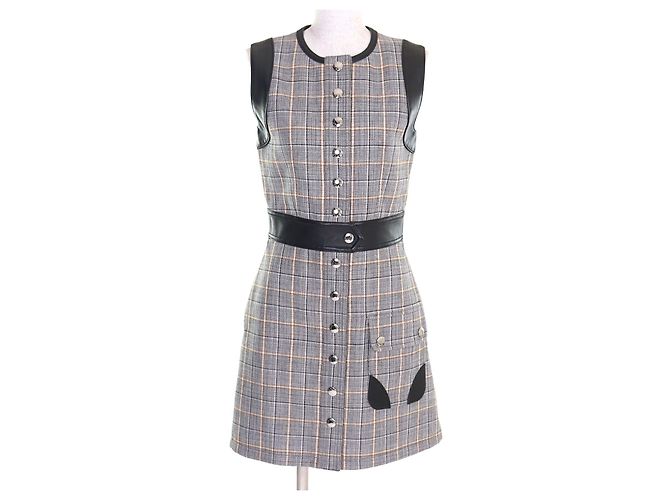 Vestido de couro com detalhes Logo Button Louis Vuitton Marrom