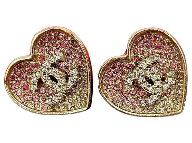 Timeless Brincos Chanel Coco Mark Heart Dourado