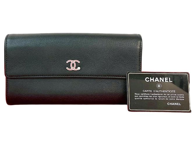 Timeless Cartera larga de cuero Chanel Coco Mark Clover Negro