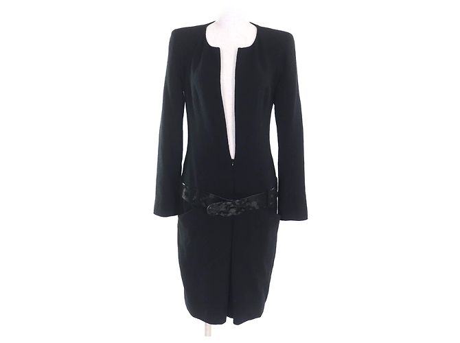 Timeless Vestido de lã CHANEL BIGCOCO com fivela Mark Preto