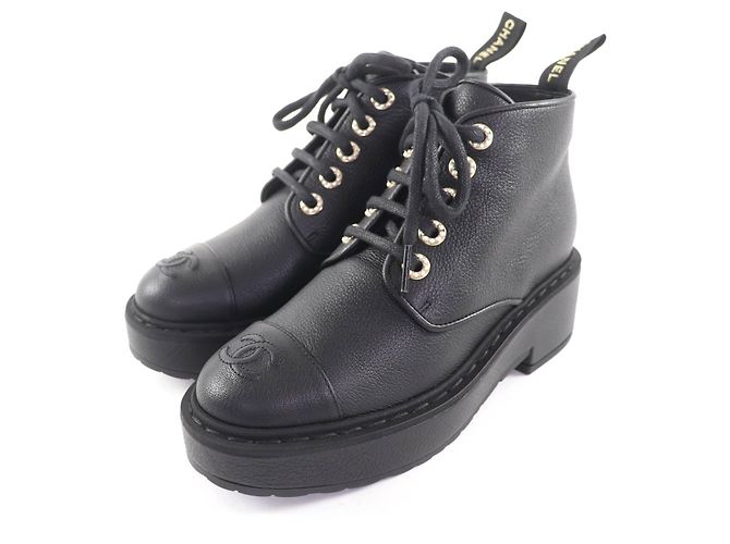 Classique Bottines courtes en cuir Chanel G36416 Noir