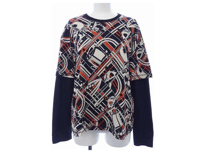 Hermès 3H4627DX Camiseta de algodón Negro Roja Beige
