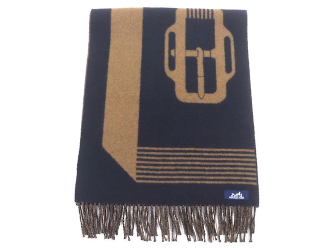 Hermès Cachecol de cashmere Hermes Sangle a Bookle Azul Azul marinho