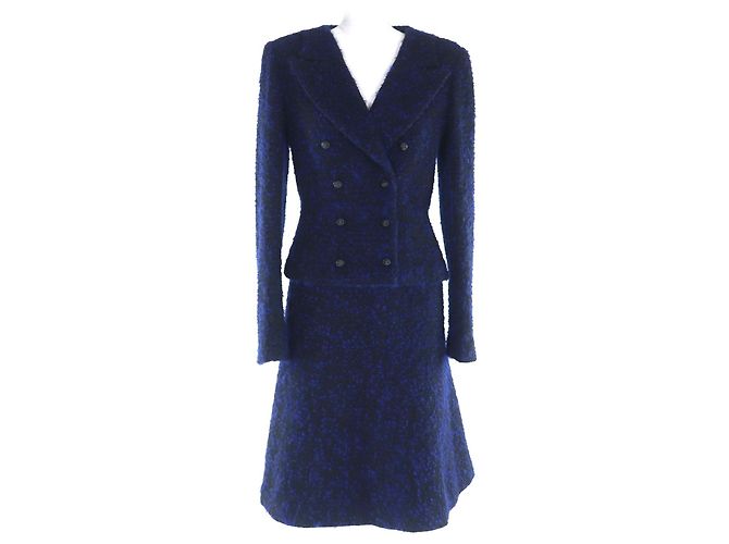 Timeless Chanel Woll-Zweiteiler Schwarz Blau