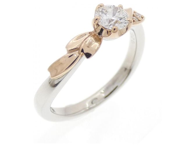 Autre Marque Anello con Diamante Pt950 K18PG Argento