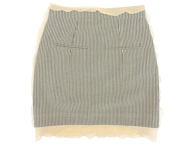 Fendi Houndstooth Wool Skirt Brown Beige