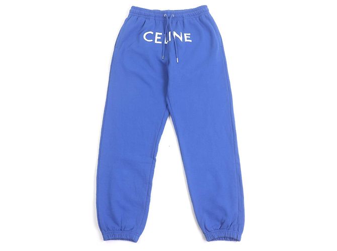Céline Celine Logo-Print Baumwoll-Sweatpants Blau