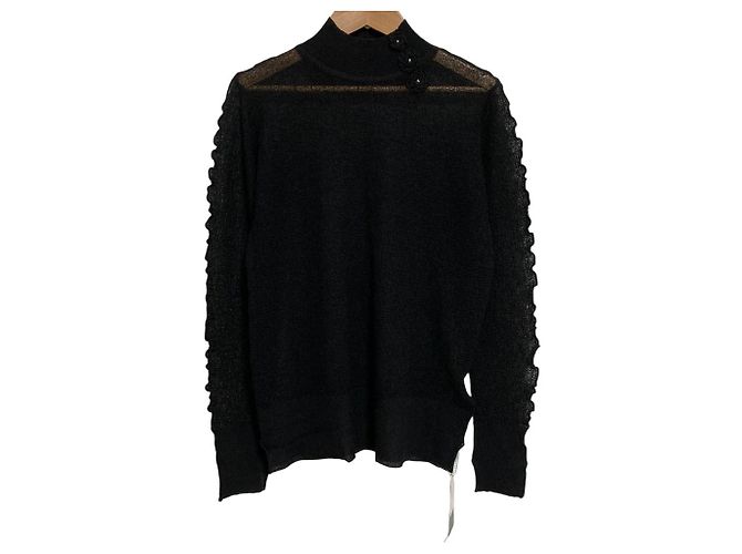 Autre Marque INGEBORG Stricktop mit Stehkragen Schwarz