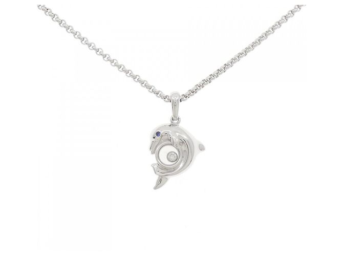 Collier Chopard Dolphin 750 Or Blanc Saphir Diamant Argenté