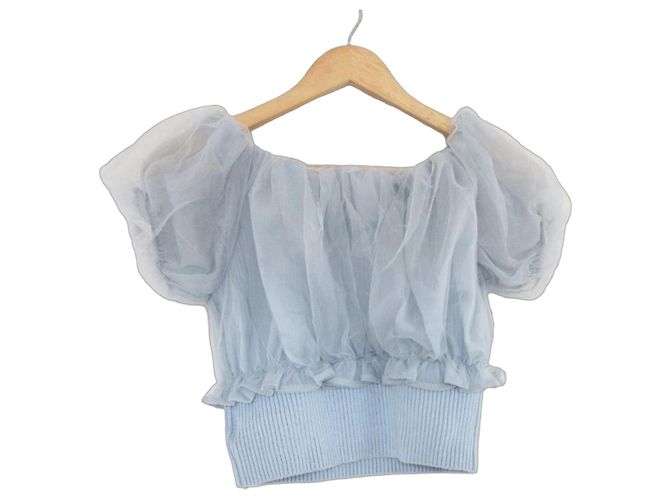 Autre Marque Top de malha RESEXXY com ombro de fora e detalhe de encaixe Azul