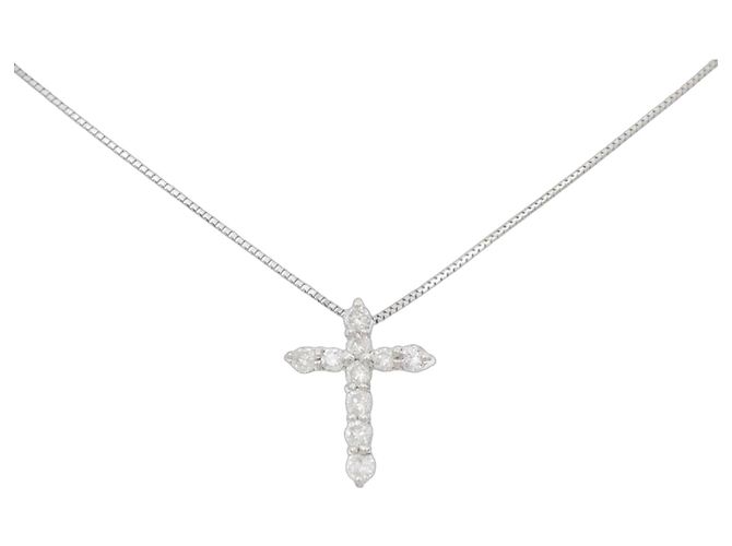 Autre Marque Pt900/Pt850 Diamant-Halskette Silber