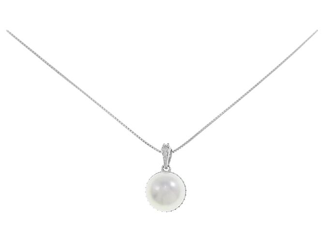 Autre Marque Collar de Perlas Akoya 14KWG K18WG Plata