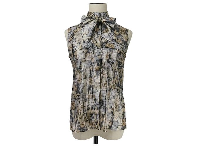 Timeless Camicetta senza maniche in seta Chanel Choupette Coco Mark Marrone