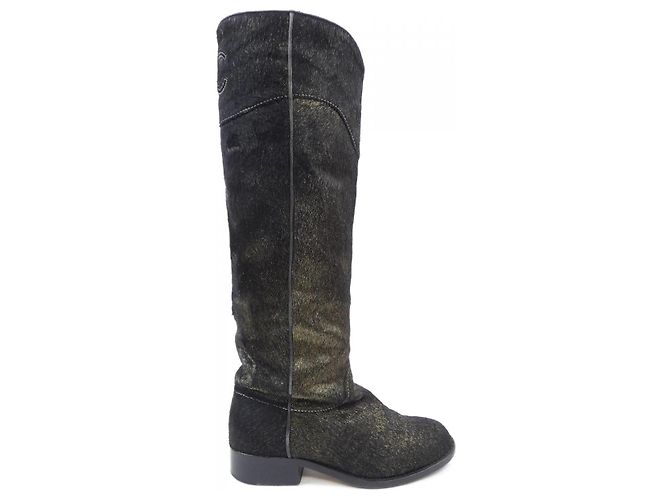 Timeless Botas altas de pelo de becerro Chanel Negro