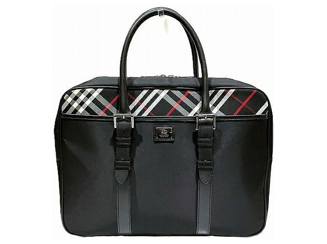 Borsa Tote Burberry Black Label in nylon e pelle nera Nero