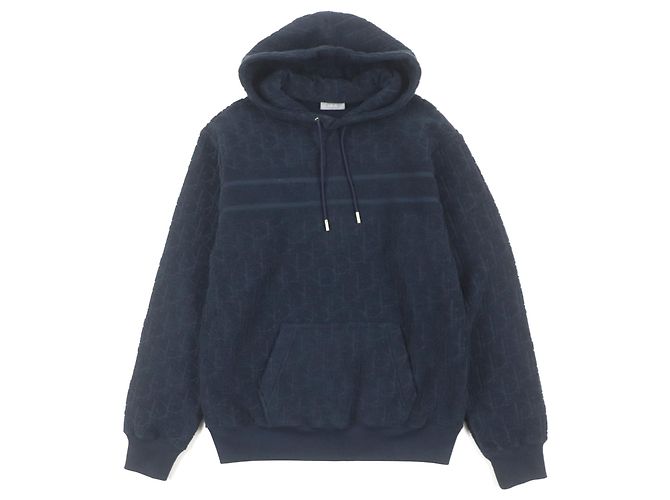 Dior Oblique Fleece-Baumwoll-Hoodie Blau Marineblau