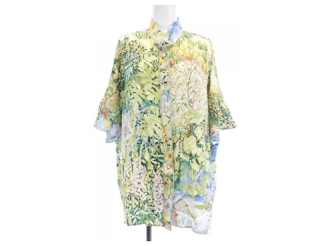 Camicia a maniche corte in seta Leonard Blu Verde