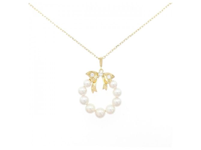 Colar Mikimoto em ouro Au750 com pérolas Akoya e diamantes Dourado