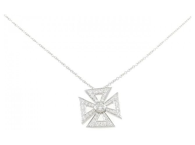 Tiffany & Co. Maltese Cross Platin Diamant Halskette Silber