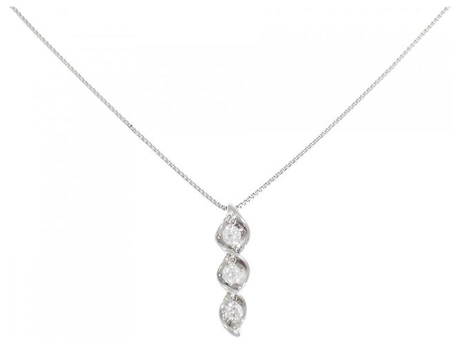 Autre Marque PT Drei-Stein-Diamant-Platin-Halskette Silber