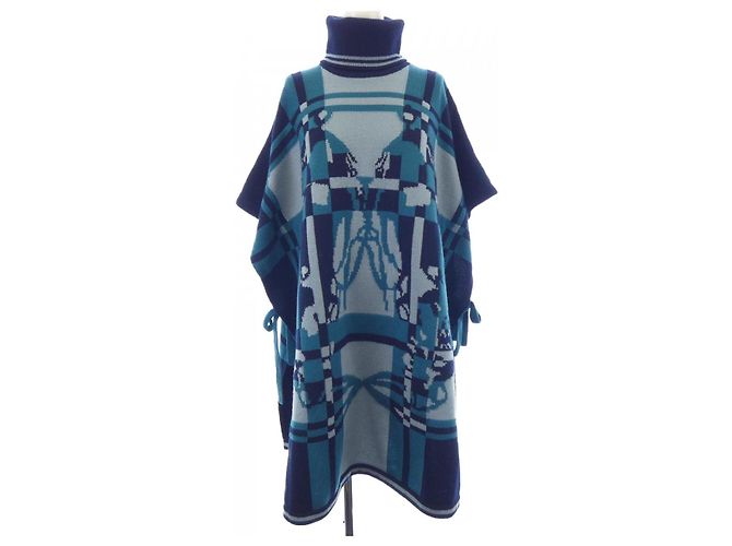 Hermès Hermes 3H2903DO Poncho in cashmere Blu