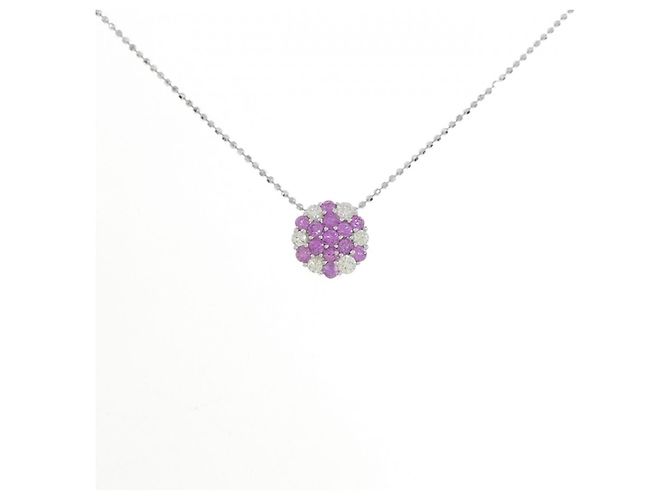 Autre Marque Au750 Weißgold Saphir Diamant Halskette Silber