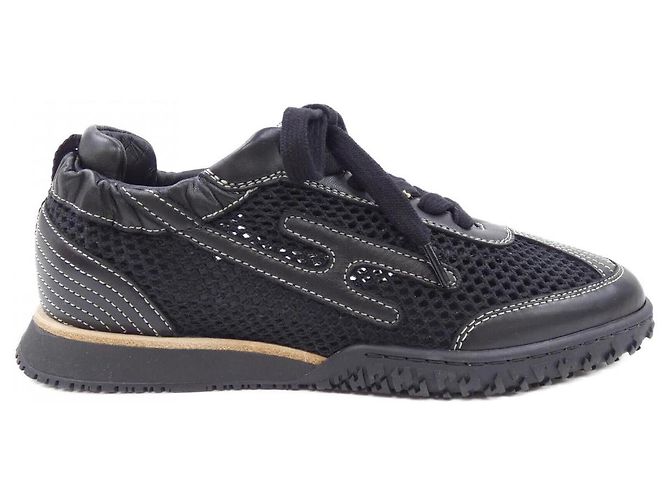 Hermès Tênis de couro nappa e crochê Hermes Preto