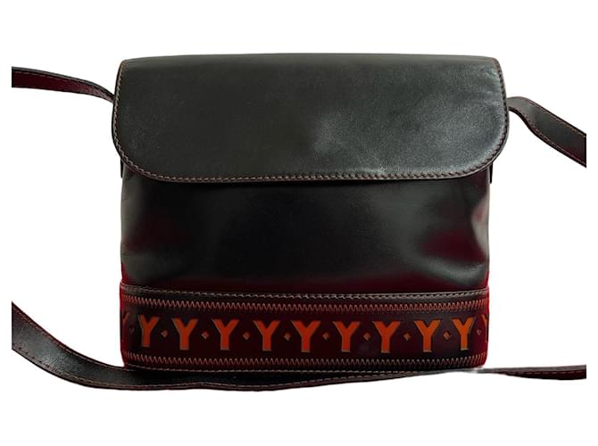 Sac à bandoulière en cuir Yves Saint Laurent Marron Noir 