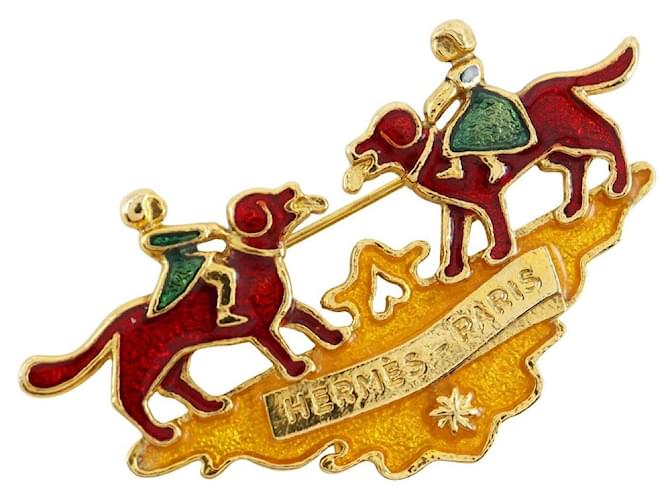 Hermès Hermes Cloisonne Girl & Dog Brooch Green 