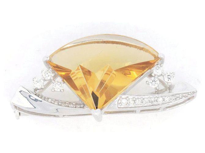 Autre Marque Au750 Weißgold-Brosche mit Citrin und Diamant Silber