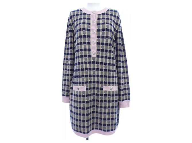 Timeless Vestido de mezcla de cachemir Chanel Rosa Azul Beige Azul marino