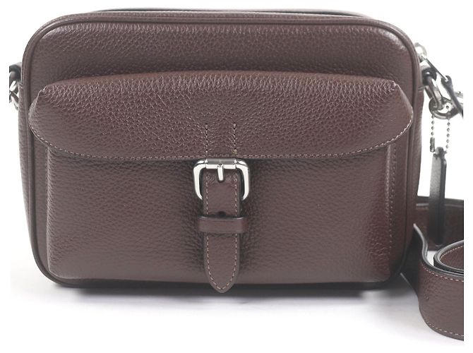 COACH Warner Cross Sling Bolsa de ombro em couro granulado refinado Marrom