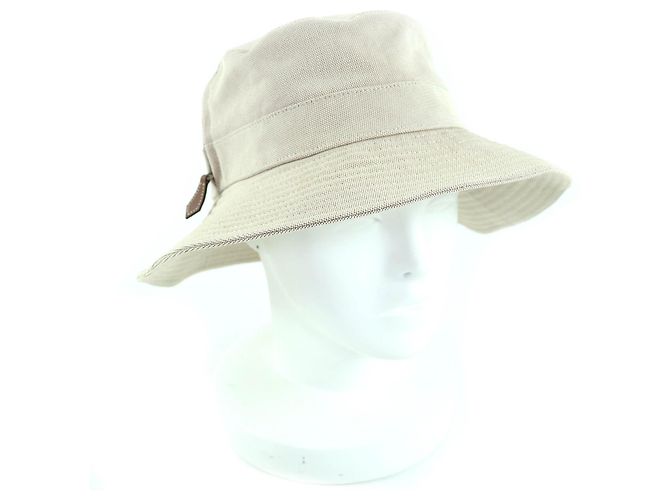 Cappello bucket in pelle e cotone Hermès 56 Beige