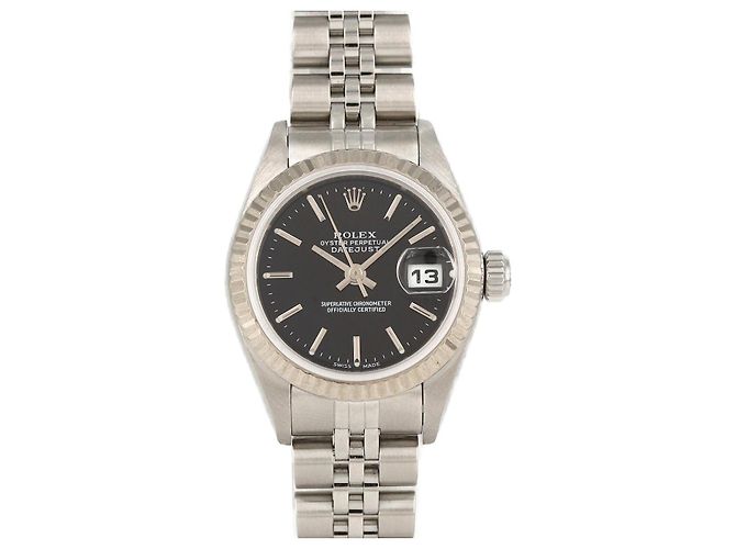 Relógio Rolex Datejust em aço inoxidável e ouro branco Preto