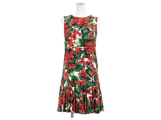 Dolce & Gabbana Robe à fleurs en micro crêpe extensible Dolce&Gabbana Blanc Rouge Vert 