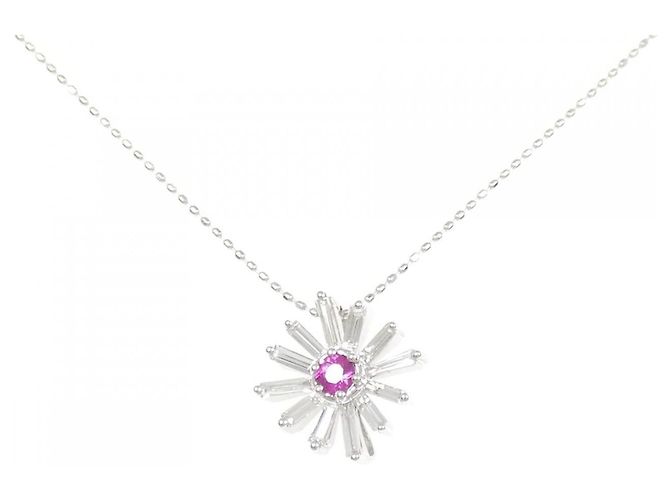 Autre Marque Au750 Weißgold-Rubin-Diamant-Halskette Silber