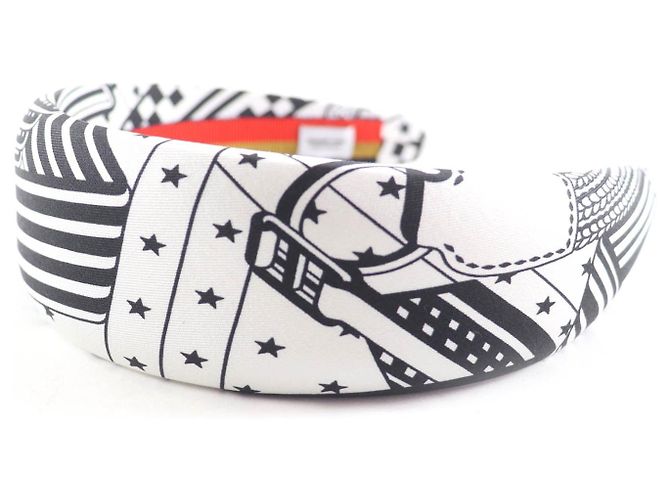 Hermès Fascia per capelli in seta con motivo zigzag Hermes Bianco