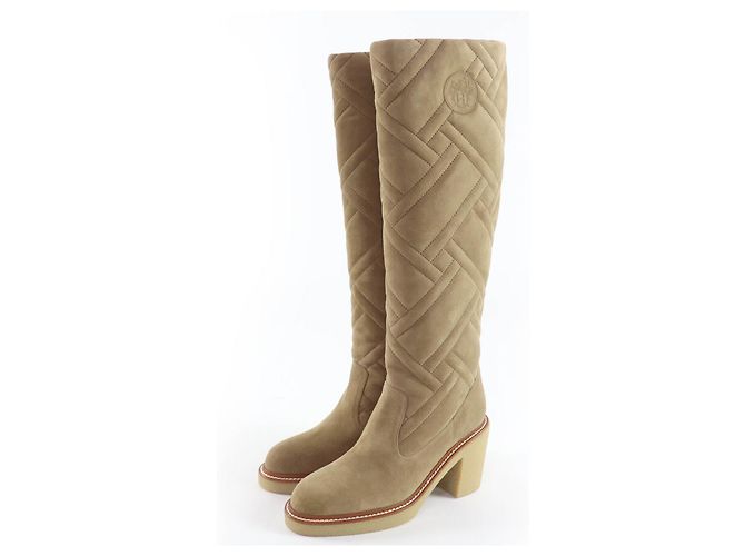 Hermès Bottines Exlibris Quilted Fjord en daim Hermes Beige