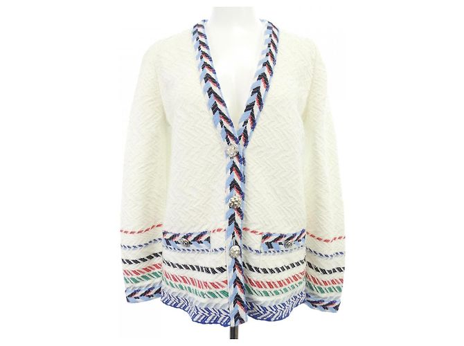Timeless Chanel Collarless Jacket White Blue