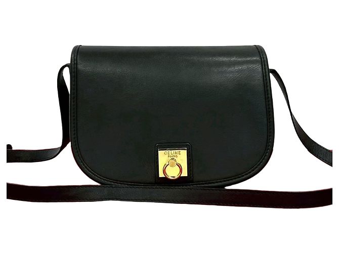 Céline CELINE Leather Shoulder Bag Black