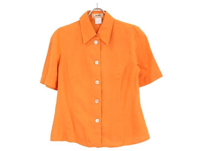 Hermès Hermes Leinen-Kurzarmhemd 38 Orange 